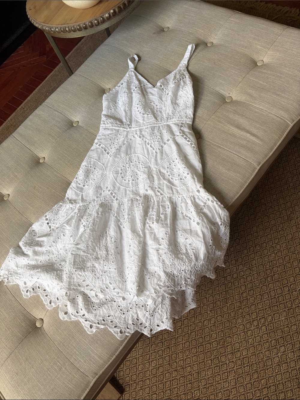 Japna 100% Cotton White Eyelet Lace Summer Dress Size Small